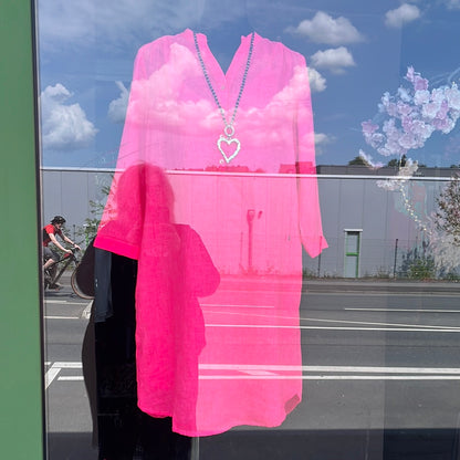 Hemdbluse, Kleid, neonpink, Emily van den Bergh