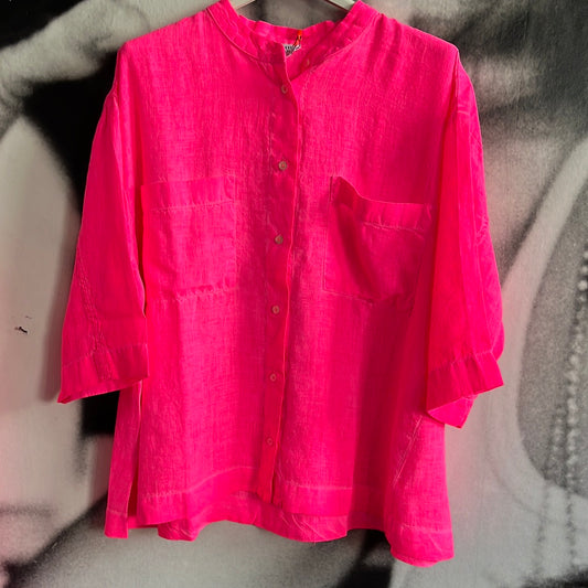 Bluse , Boxy Leinenbluse , Neonpink , Emily van den Bergh